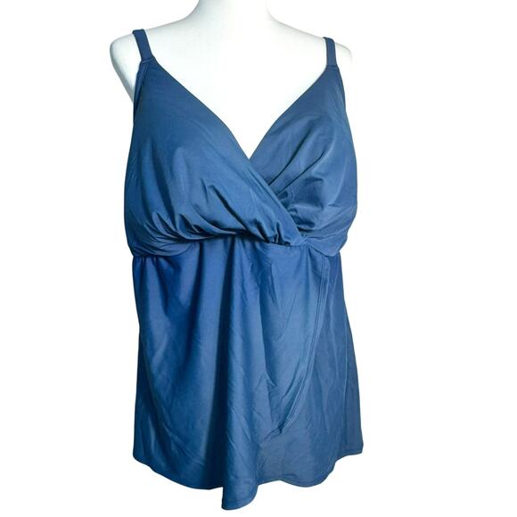LANE BRYANT CACIQUE‎ size 26 Blue Swim Bra Tankini Top Wireless Padded Faux Wrap - Picture 1 of 6